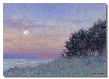 Luminou painting. Luminous landscape. Oil on copper painting. Moonlight painting. Liron Sissman Art for sale.