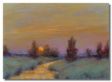 Luminous painting. Luminous landscape. Luminous Oil on copper painting. Sunset painting. Art for sale.