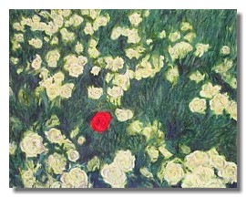 Flower painting, Green, Red, Liron Sissman, Individualism, metaphorical nature