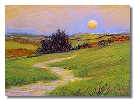 Healing art, hospital art, healthcare art, sunset painting, liron sissman, oil on copper