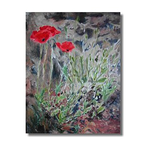 Red poppies oil painting, Liron Sissman, art for healing