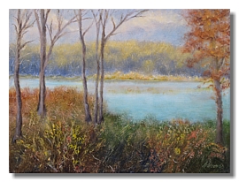 Healing art for healthcare, Fall landscape, water and trees, liron sissman