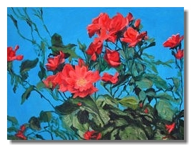 Flower painting, Blue, oil painting, Liron Sissman, metaphorical nature